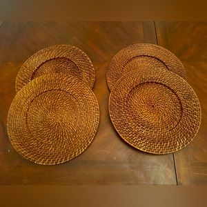 Set Of 4 Rattan Wicker Charger Plate Holders Brown Woven 13" Round